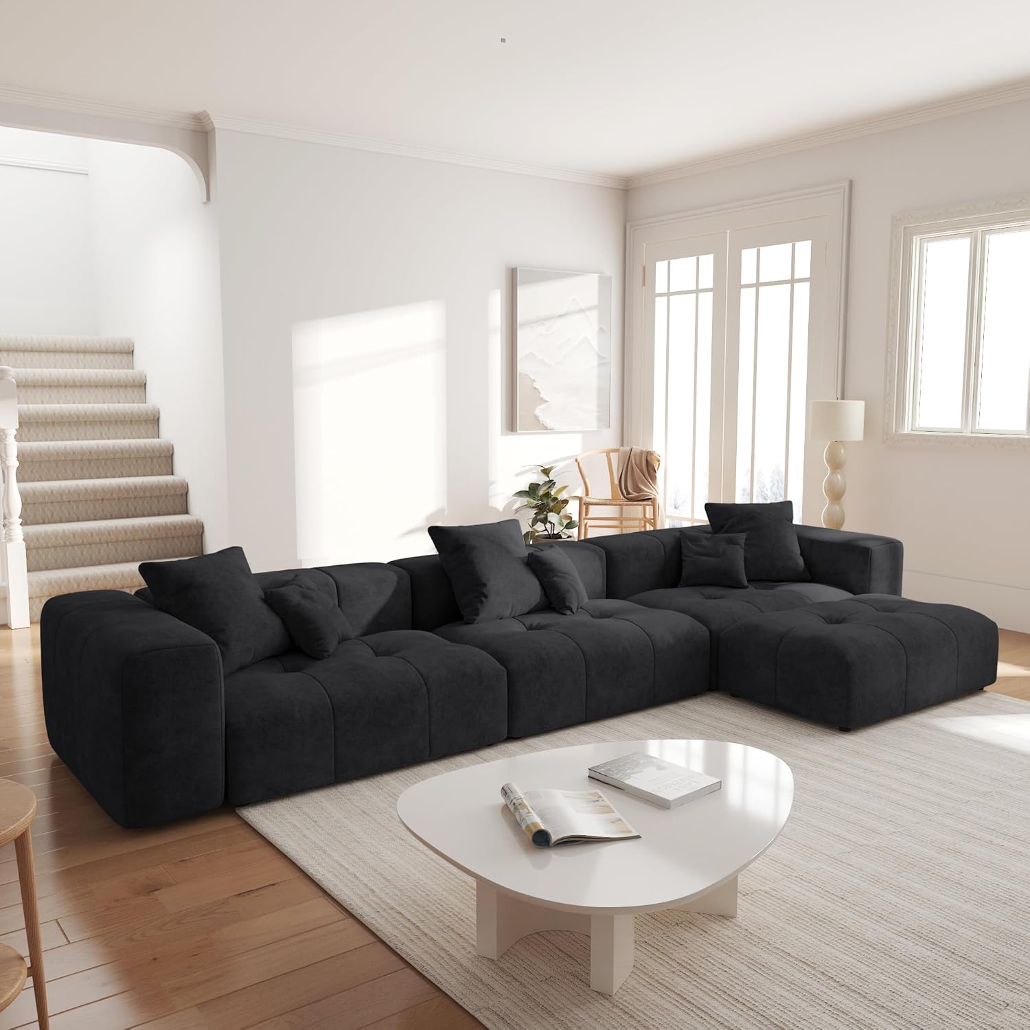 JACH 144.1 Inch L-Shaped Modular Sofas, Modern 3-Seater