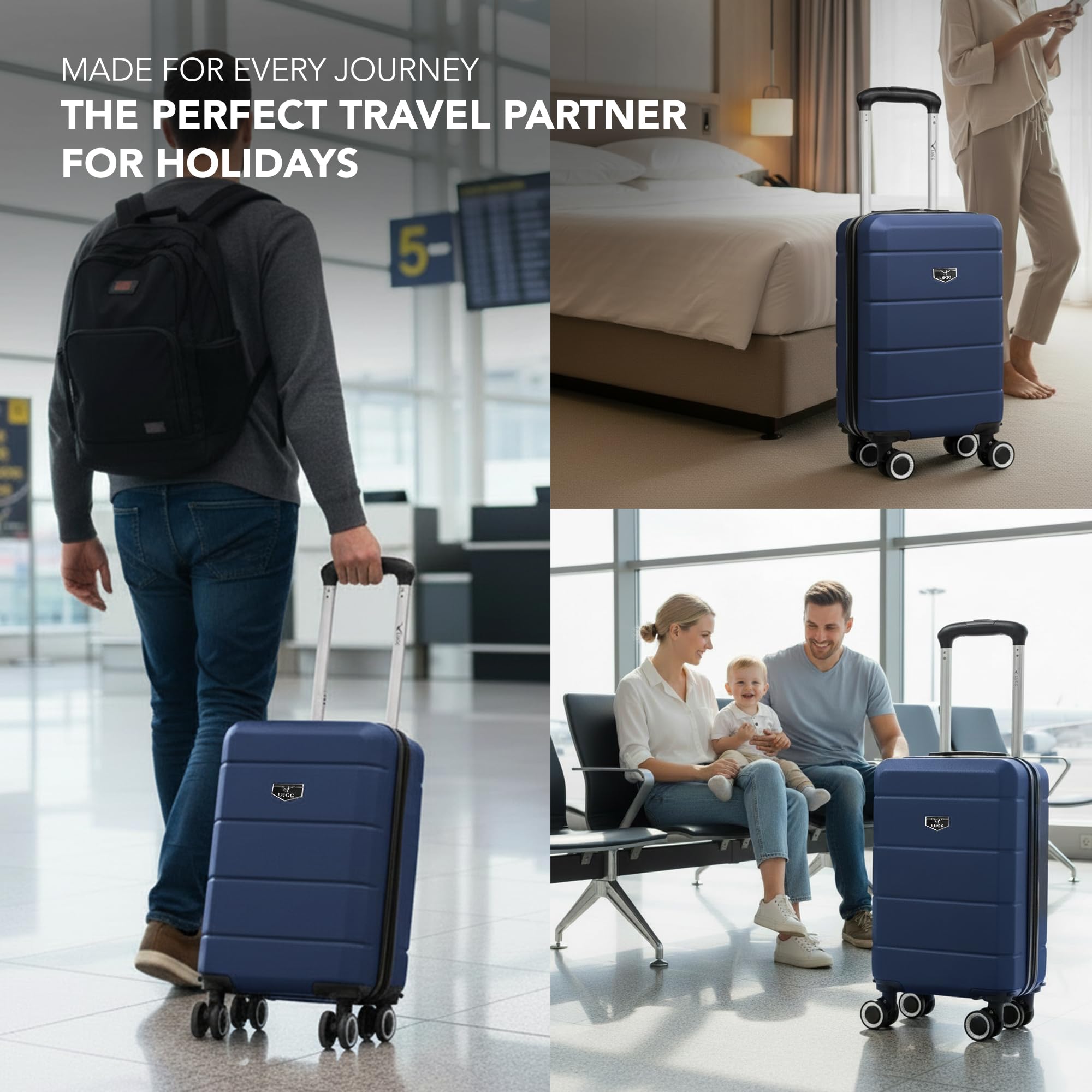 LUGG - Jetset 40cm Suitcase - 40x30x20cm- Ryanair Compatible - Underseat Size - Hard Shell ABS - Spinner & Removable Wheels - Lightweight Travel Luggage- Cream/Brown — view 303
