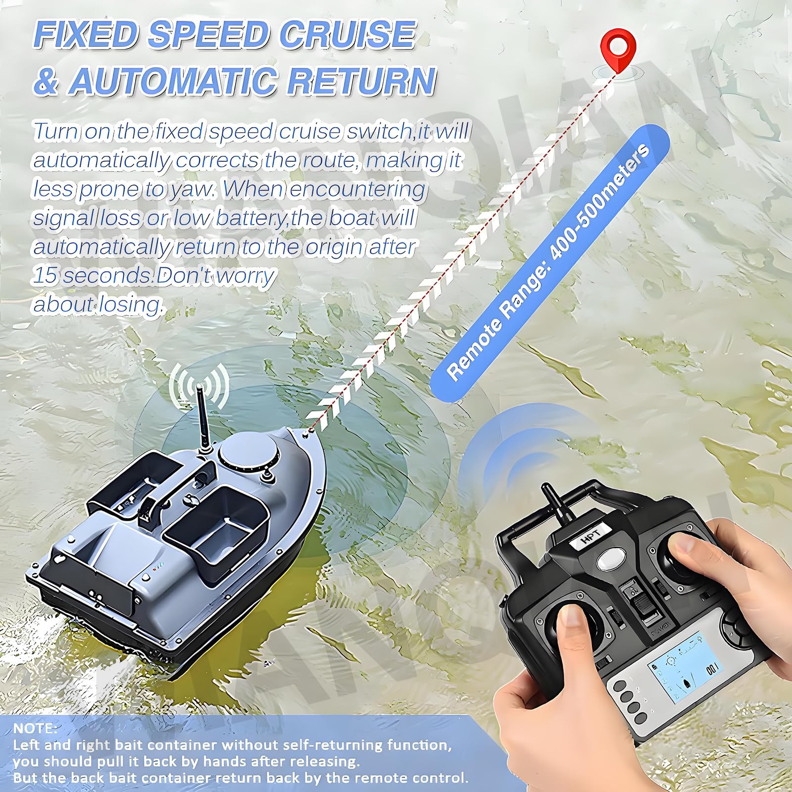 Barca Esca GPS Smart RC, Barca Esca da Crociera GPS, Barca Esca per Pesca alla Carpa, Ritorno Automatico, Motori a Doppia Potenza, 16 Punti di marcatura 12000 mAh