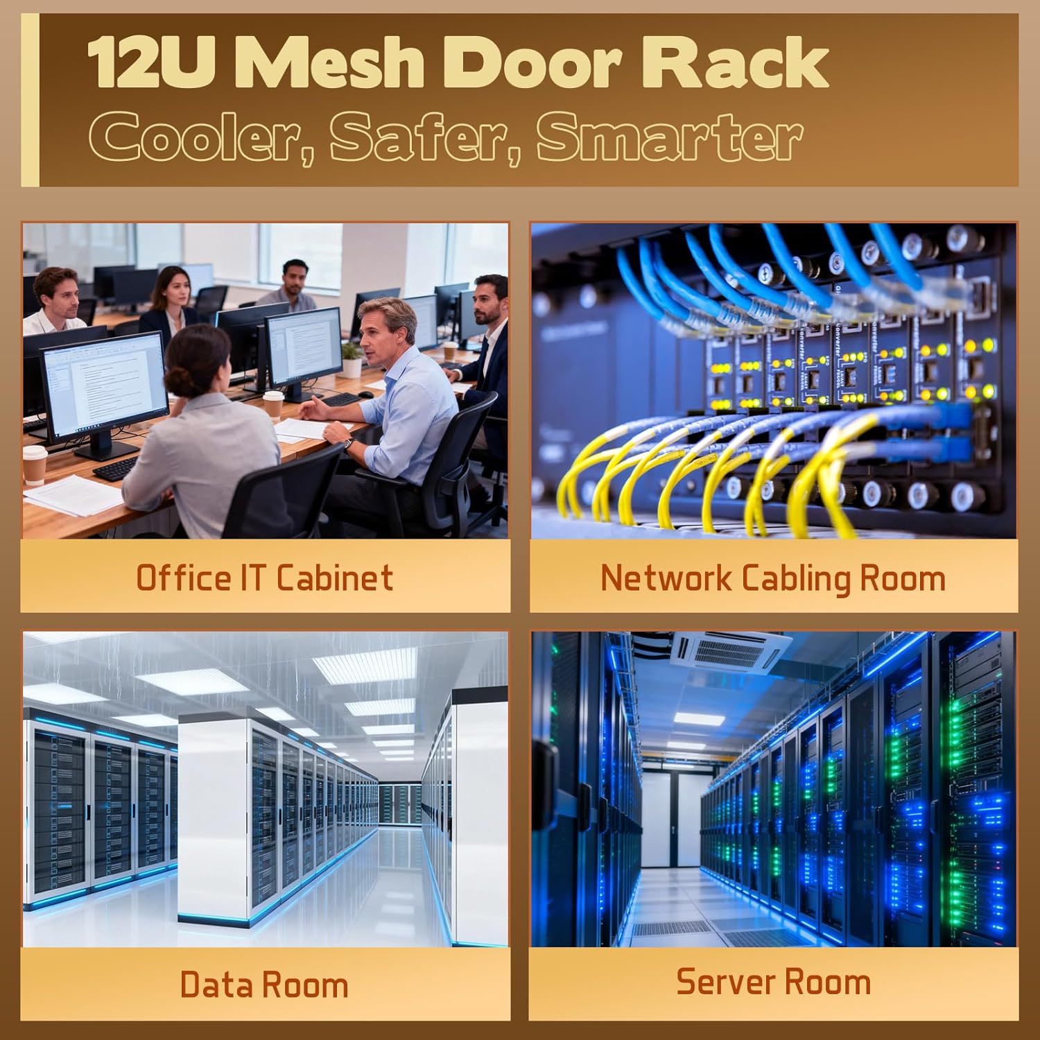 12U Server Cabinet Wall Mount Network Rack, Locking Vented Door & Cooling Fan, 17.7″ Deep Space-Saving Cabinet, Quick Deployment for Network & AV Gear