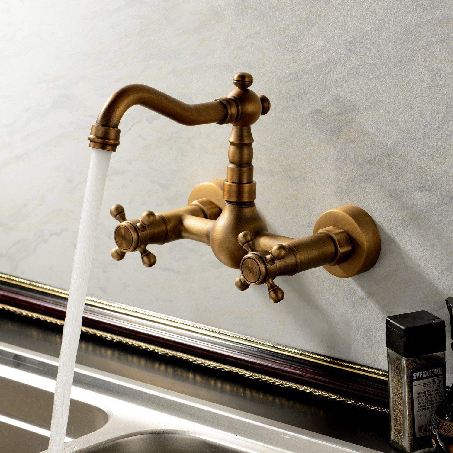 Robinet de lavabo mitigeur mural double poignée anti calcaire