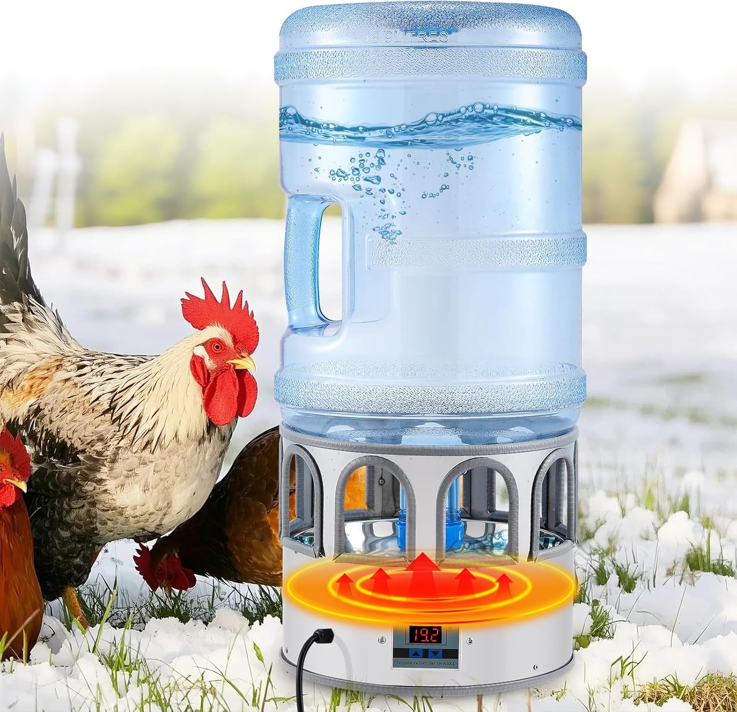 5 Gallon Chicken Waterer for Winter, Heated Chicken Waterer, Temp Controlling for Chickens, Ducks, Geese and Chicken Coop