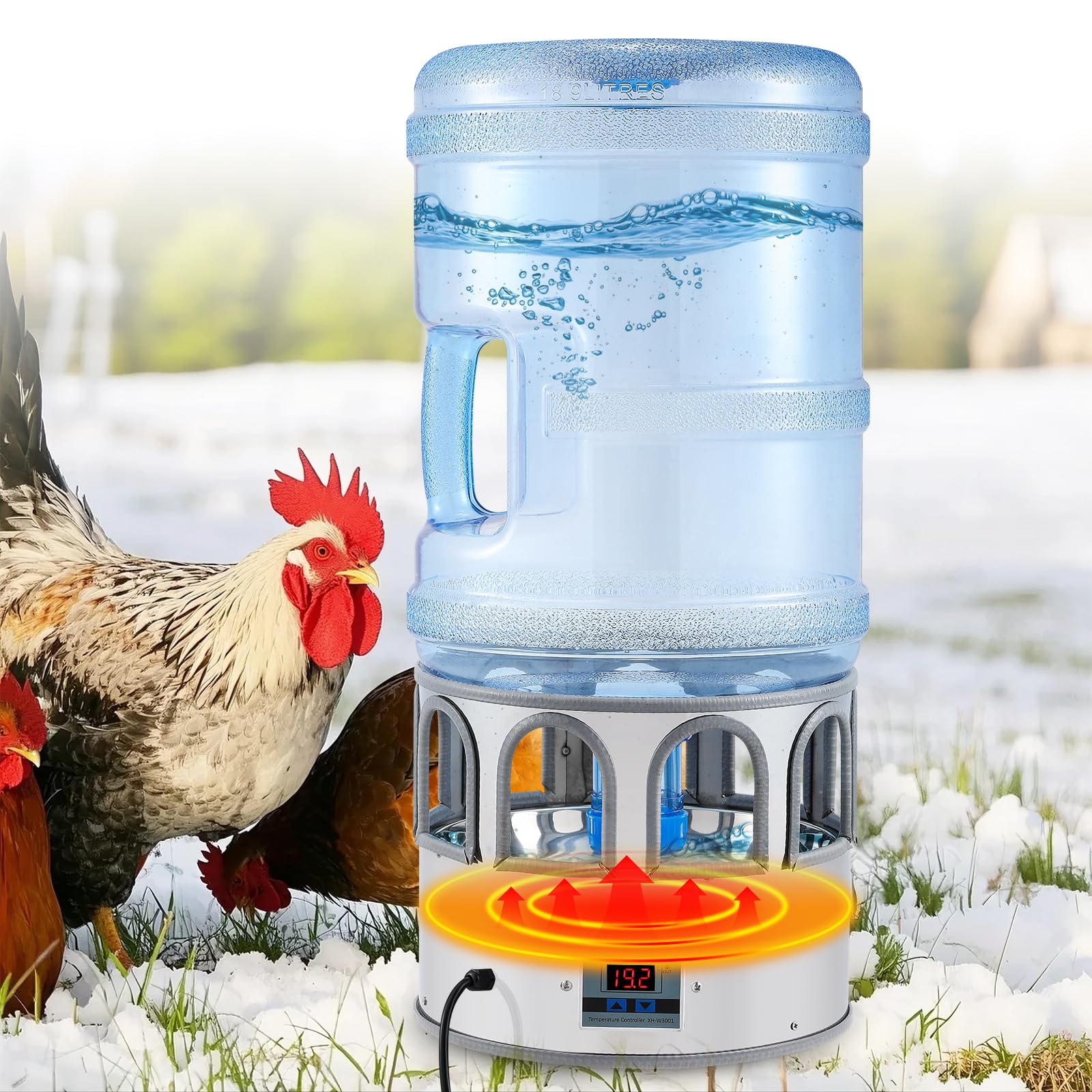 Proshine 5 Gallon Chicken Waterer for Winter, Heated Chicken Waterer, Temp Controlling for Chickens, Ducks, Geese and Chicken Coop