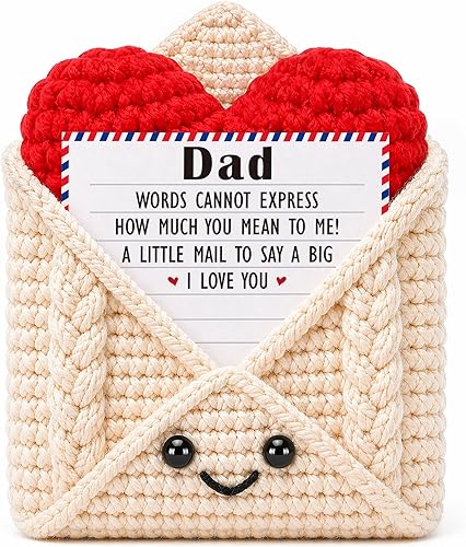 Funny Dad Gifts Fathers Day Birthday Gift for Dad, from Daughter Son - Father's Day Presents Ideas Gifts for Father Father-in-law Grandpa Husband from Wife, Cute Handmade Crochet Heart Envelope Decor