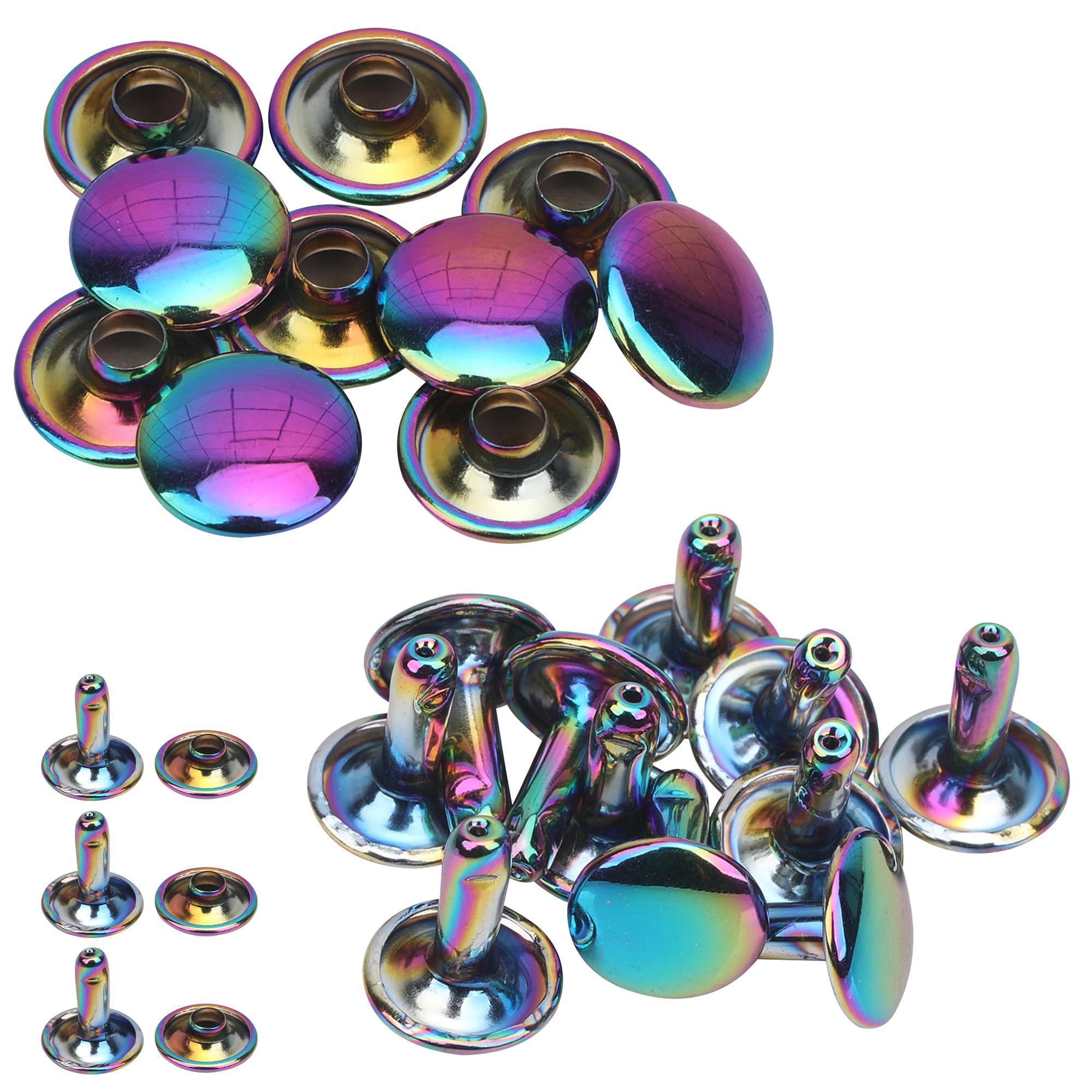 Trimming Shop Rainbow 8mm Double Cap Rivets, Tubular Metal Studs, 10 Sets