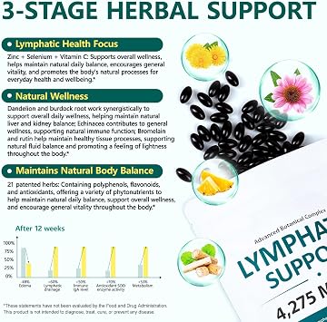 Lymphatic Drainage Supplement 60 Count, Lymph System Support Supplement 21-in-1 Herbal Blend with Dandelion, Burdock Root, Rich in Antioxidants & Nutrient, Supports lmmune & Lymphatic Balance