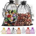 ANZNKU 100 Pack Premium Organza Bags, Black Drawstring Wedding Favor, 4x6 Inches Small Mesh for Halloween, Jewelry, Party, Christmas - Sheer Gift