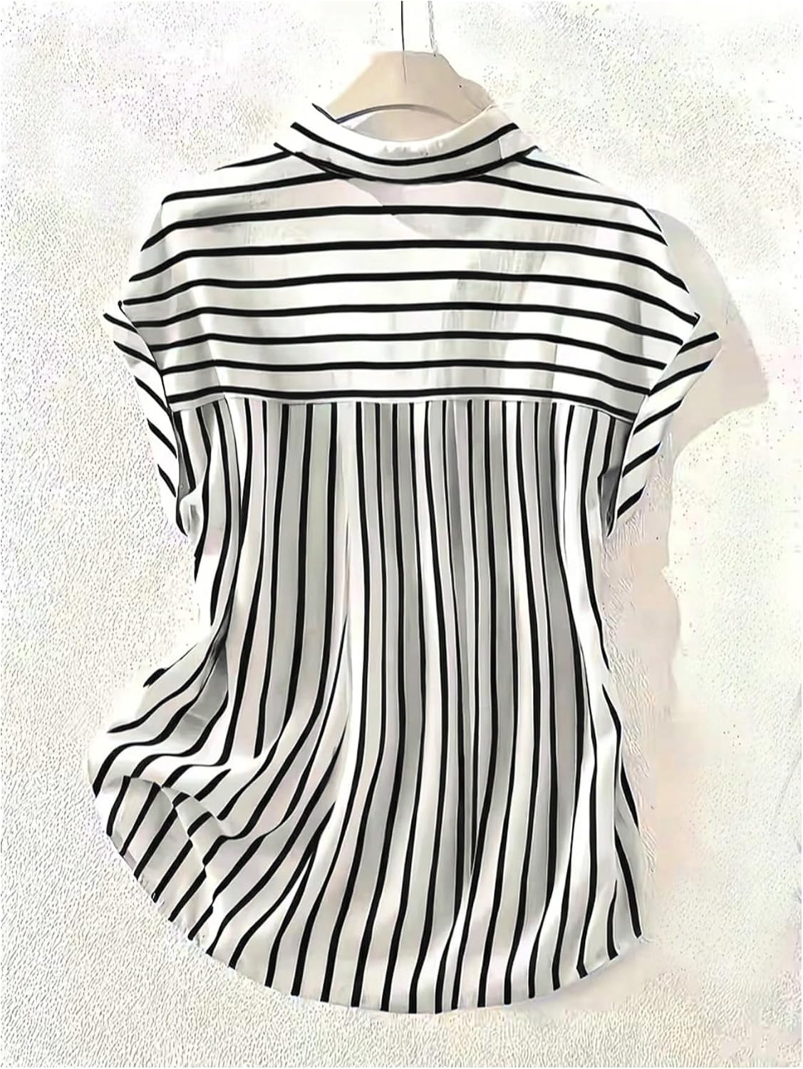 GORGLITTER Women's Striped Button Down Shirts Tunic Tops Cap Short Sleeve Summer Trendy Collared Dressy Casual Blouse