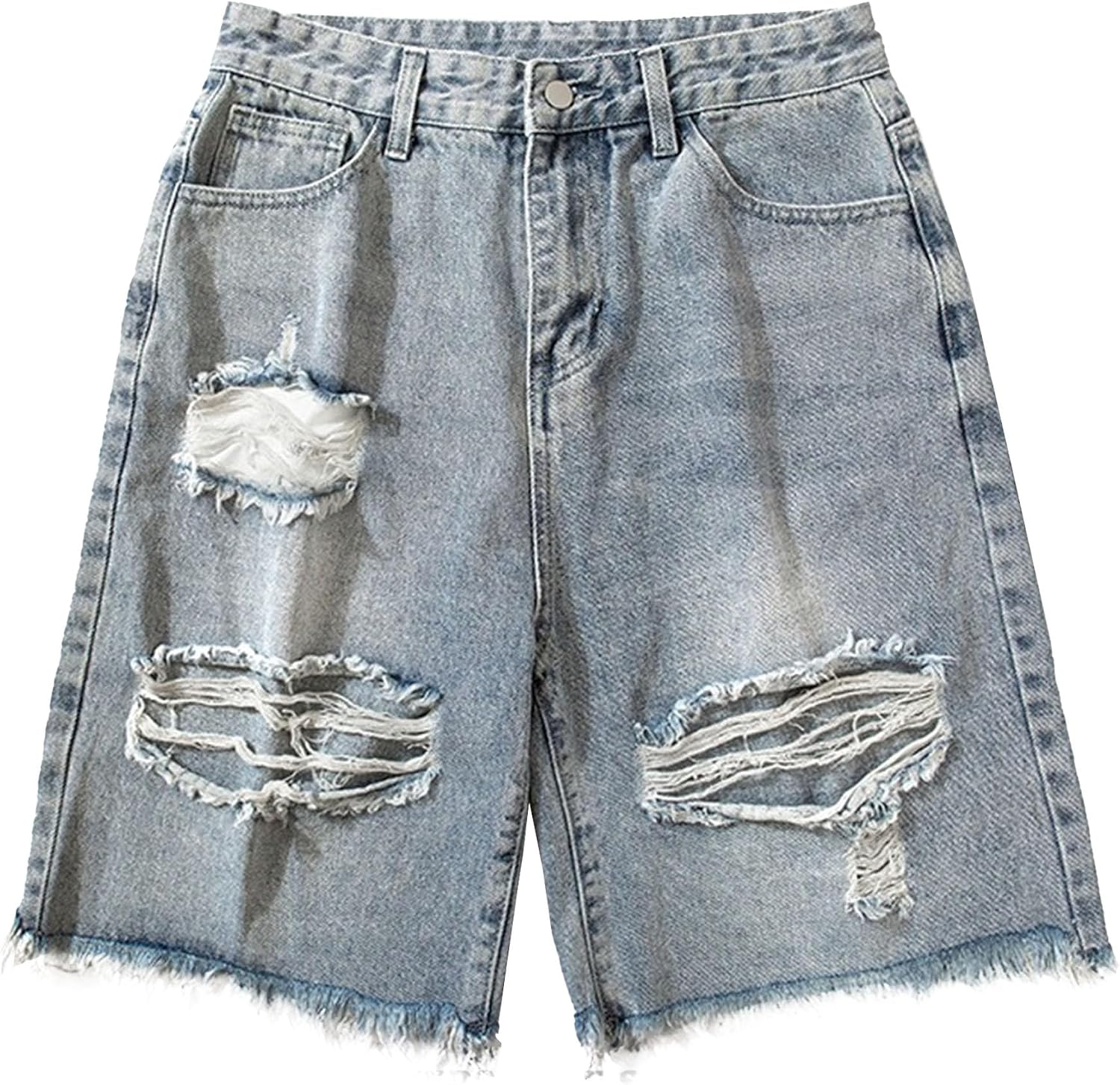 Men's Ripped Distressed Jean Shorts Summer Casual Straight Leg Denim Shorts Vintage Streetwear Short Jeans for Men