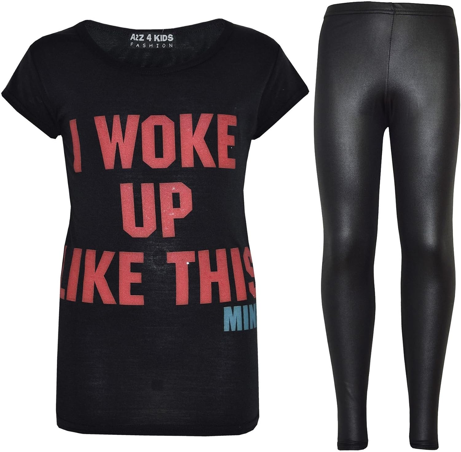 Girls Top Kids Designer's I Woke Up T Shirt & Fashion Legging Set Age 7-13 Year