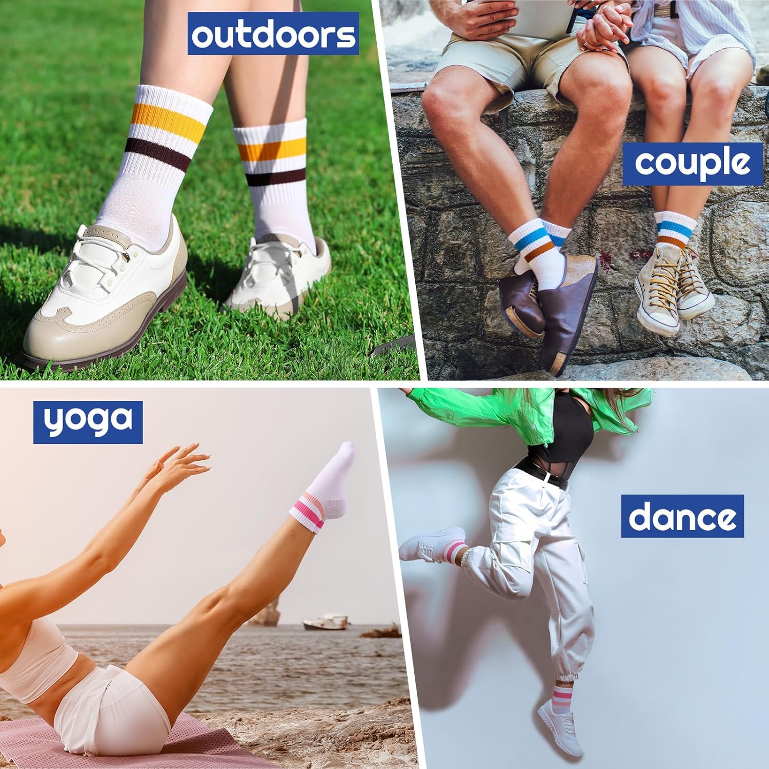 Retro Striped Crew Socks for Women - 8 Pairs Vintage Breathable Cotton Striped Socks, Comfortable Athletic Running Casual Sock - Image 4