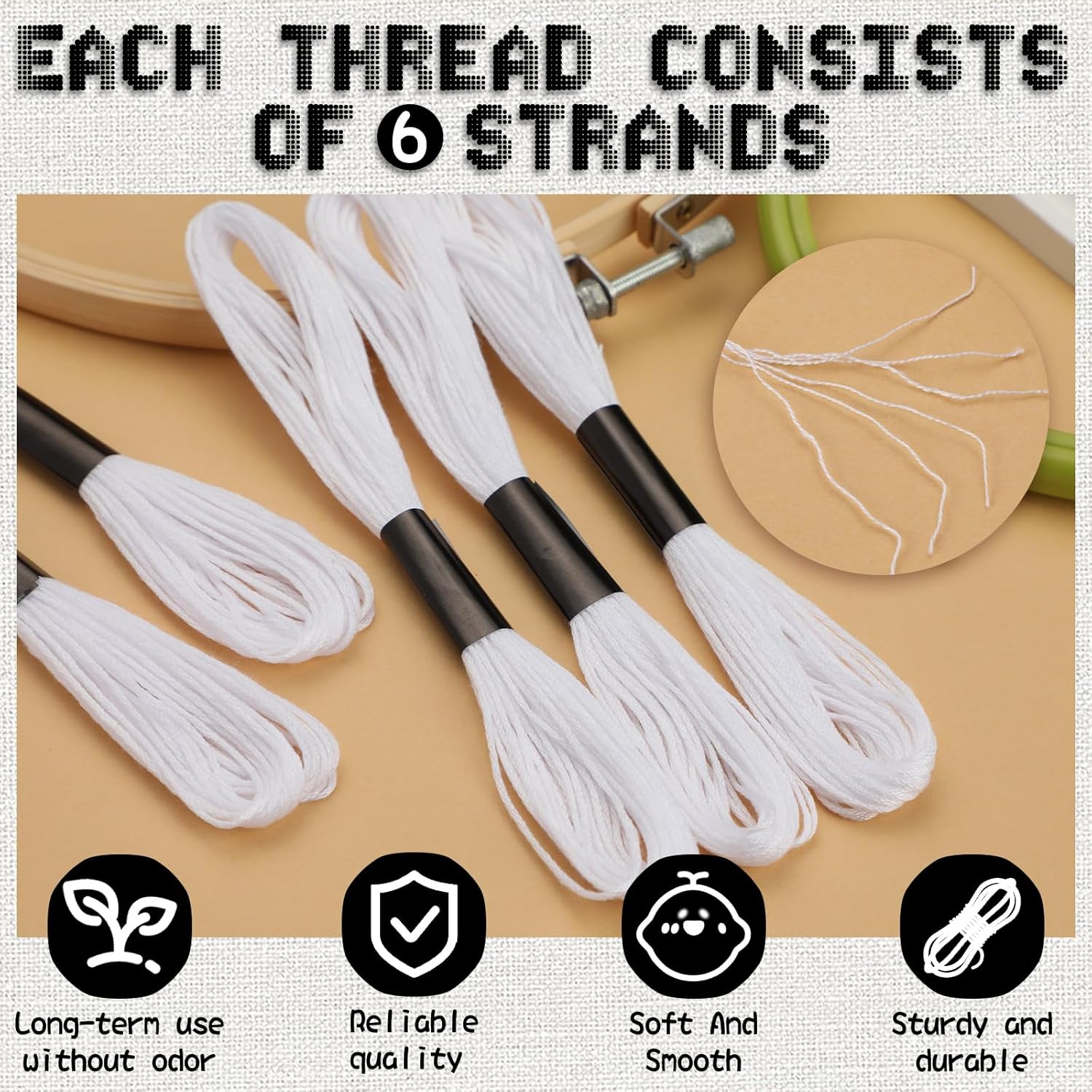 14 Skeins White Embroidery Floss, White Embroidery Thread, Friendship Bracelet String, Cross Stitch for DIY Making, Embroidery Crafts