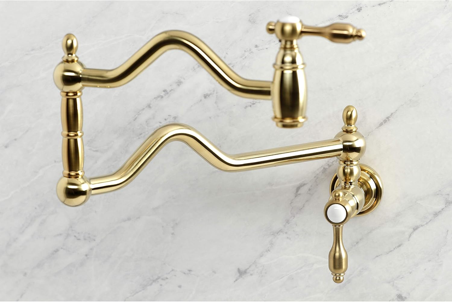 Kingston Brass KS2107TAL Tudor Wall Mount Pot Filler, Brushed Brass