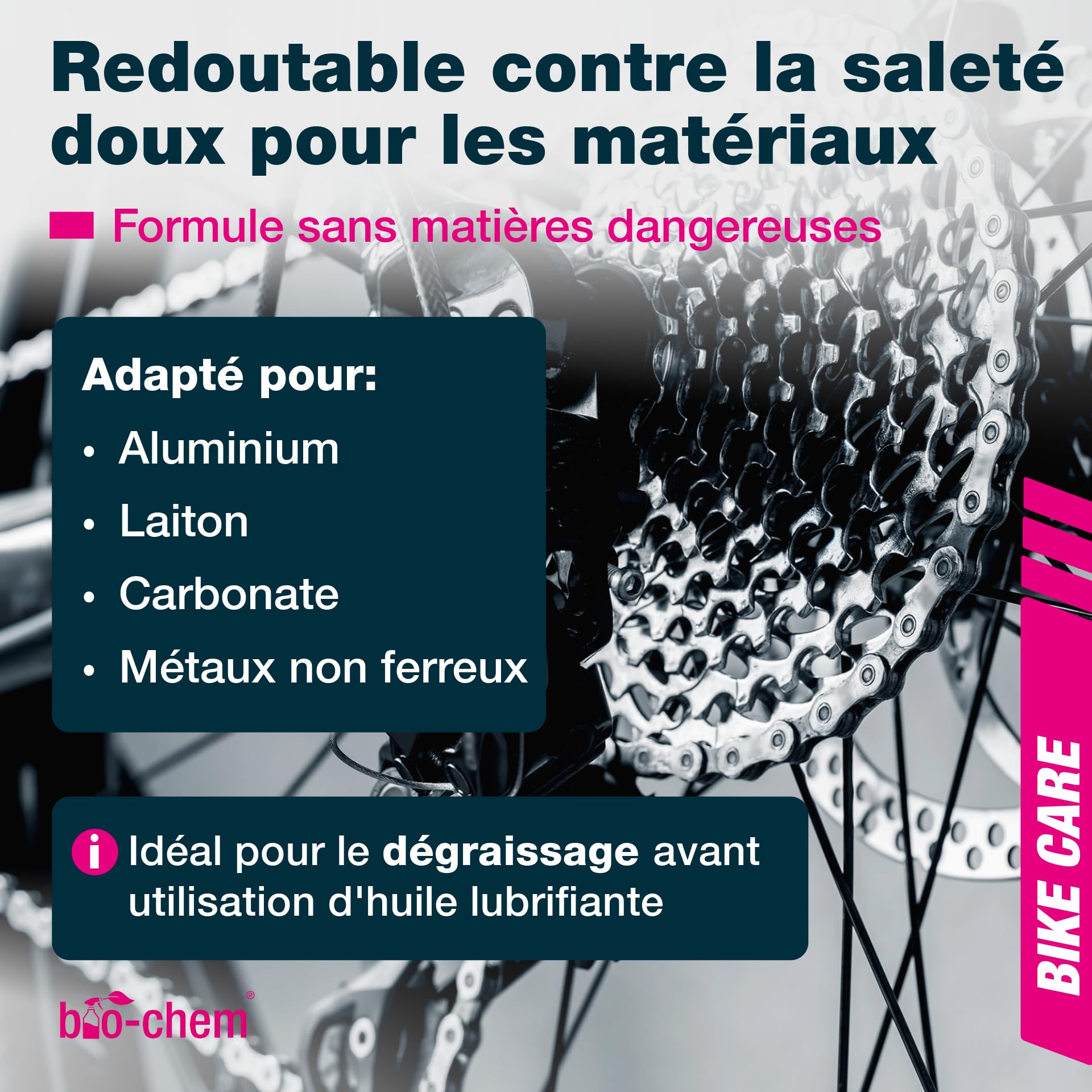 bio-chem Nettoyant pour chaine de vélo 0,75L + brosses + chiffon | Degraissant chaines velos de route, vtt - Produit écologique de nettoyage transmission bicyclette, velo route