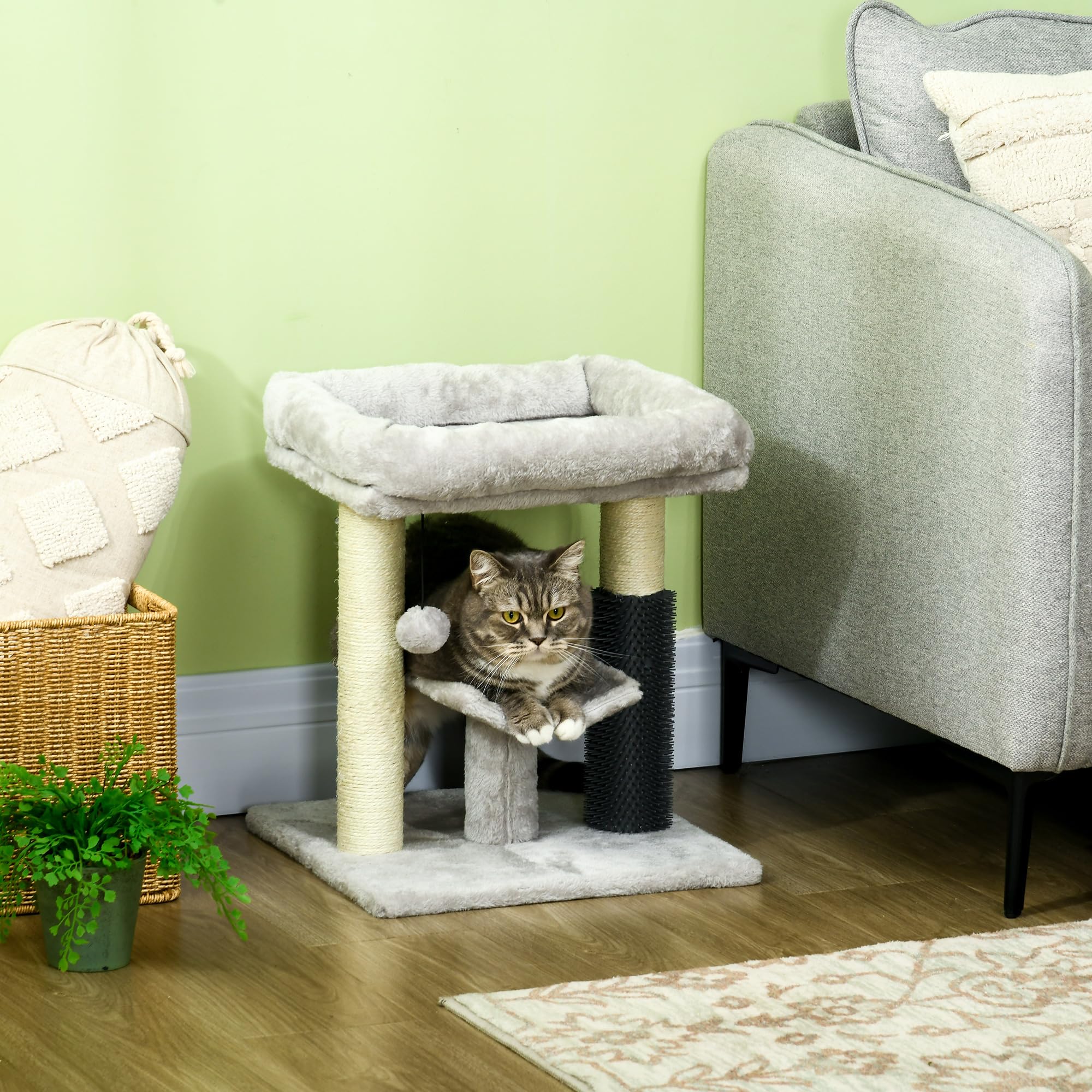 PawHut Petit Arbre à Chat Arbre à Grimper Tour de Jeux Hauteur 48 cm Poteau en sisal Gris avec Balle Suspendue Gris | Tour de Jeux, Balle Suspendue