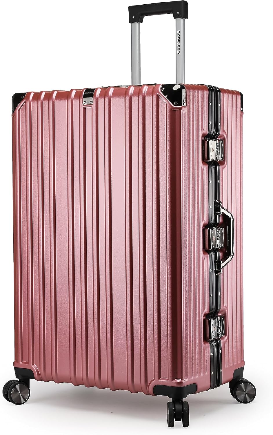 Cabin Pro Light Weight Aluminum Frame Fashion Trolley Luggage Polycarbonate Hard Case Checked Luggage with 4 Quite 360° Double wheels, CP001 (Checked Luggage 28-Inch, Rose Golden)