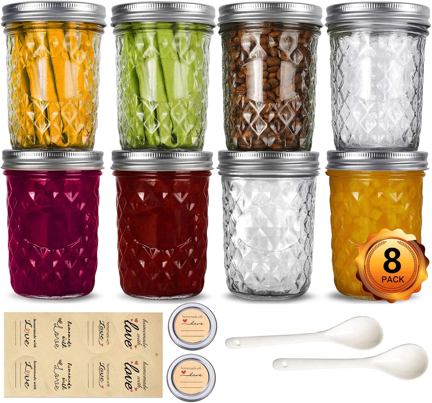 Mason Jars 450ml Wide Mouth Mason Jars with Lids, Homemade Love