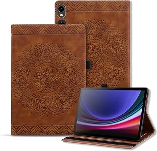 Rosbtib Case for Samsung Galaxy Tab S9 Plus/S8 Plus/S7 Plus 12.4 Inch, Mandala Embossed Design Ultra Thin Lightweight Folio Cover for Galaxy Tab S9+/S8+/S7+ - Brown