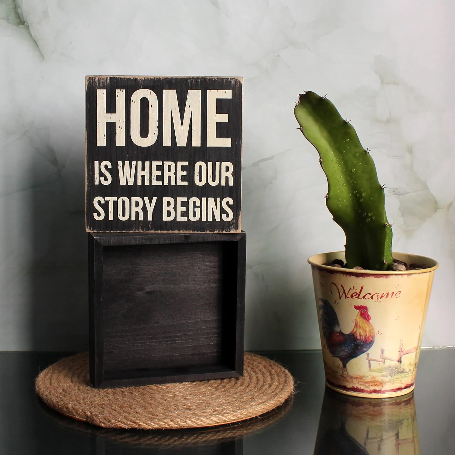 ARTGIFTHOU Farmhouse Distressed Wood Box Sign Vintage Signs Decor for Home Wall/Tabletop/Shelf/Office Decoration Art, Home Is Where Our Story Begins
