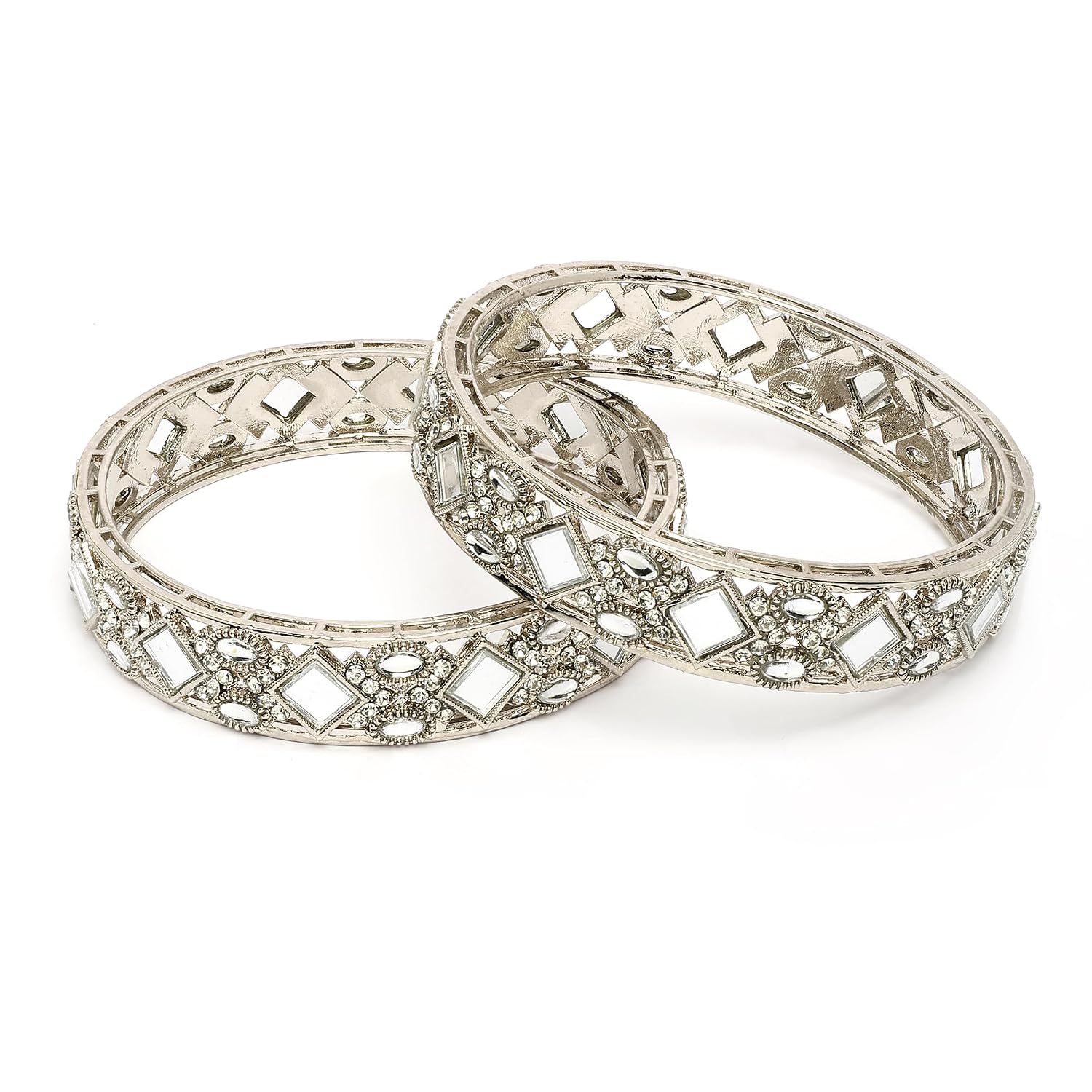 ZENEME Traditional Square Shaped Mirror & Pearl Studded Bangles Set Of 2 For Women & Girls - Review, Price and Buying Guide