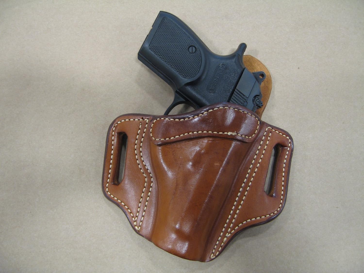 Azula Gun Holsters Bersa Thunder Plus .380 OWB Leather 2 Slot Molded Pancake Belt Holster CCW TAN RH