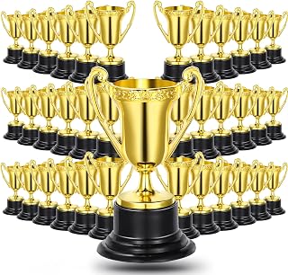 Fumete 60 Pack 3.4 Inch Mini Golden Plastic Trophies for Kids - Sports Awards, Party Favors, Classroom Rewards & Tournaments