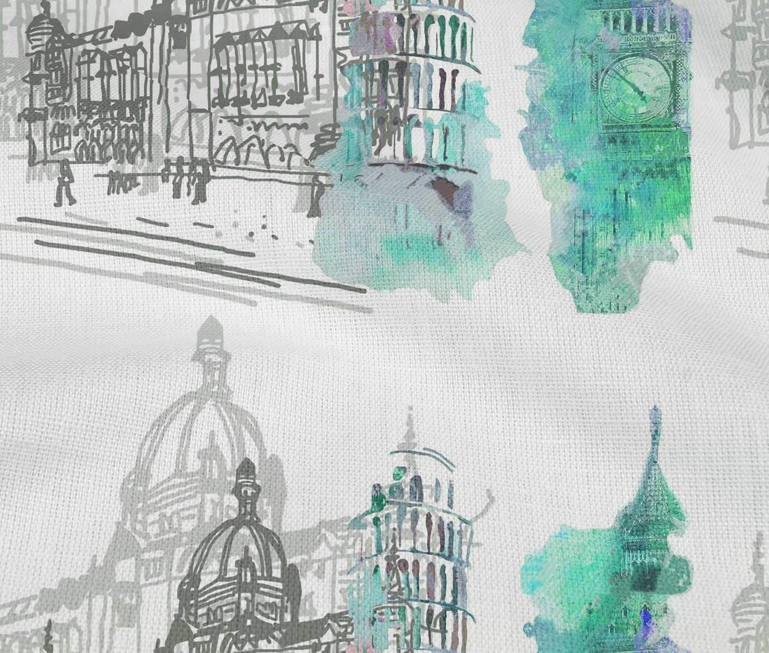 oneOone Cotton Flex Sea Green Fabric Monuments Travel Sewing Craft Projects Fabric Prints by Yard 40 Inch Wide