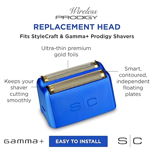 Miniatura 3 de StyleCraft Cabezal de aluminio de titanio dorado de repuesto para afeitadora StyleCraft Prodigy azul metálico