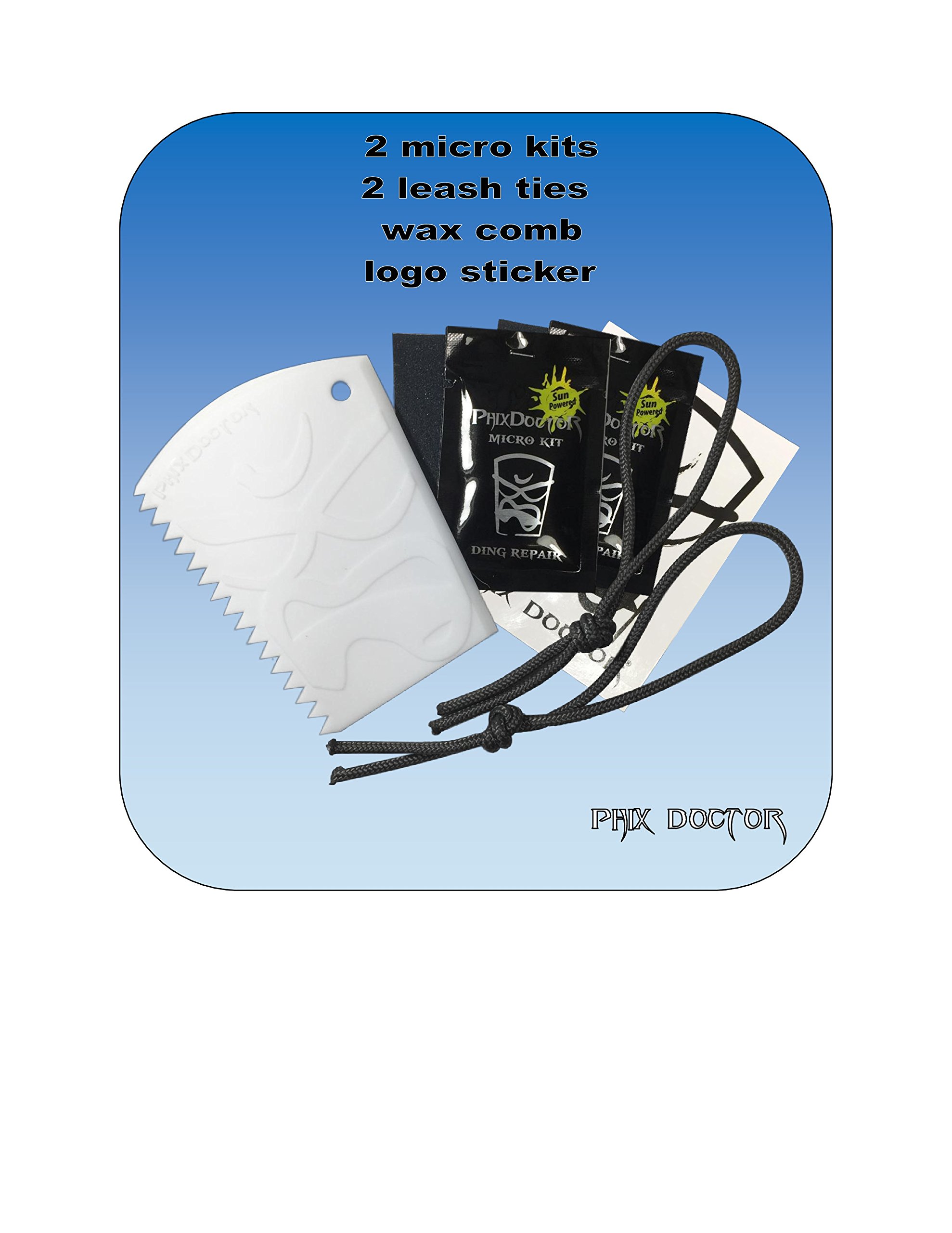 Phix Doctor Micro Leash Tie Wax Comb Combo for Surfboards Ding Repair