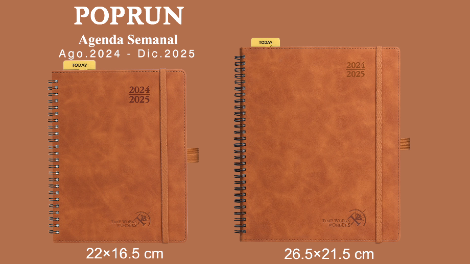 POPRUN Agenda 2026 Semana Vista 22 X 16,5 Cm, Tapa Blanda, Marcapágina De Cinta, Una Página Por Semanal Con Una Página De Notas, 100 GSM Papel EU, Negro