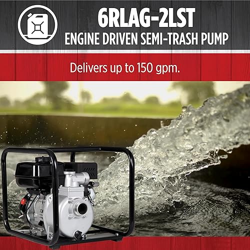 Miniatura 5 de Red Lion 6RLAG-2LST 208cc, 150 GPM OHV Bomba de basura de aluminio accionada por motor, succión y descarga MNPT de 2 pulgadas, negro, 617034