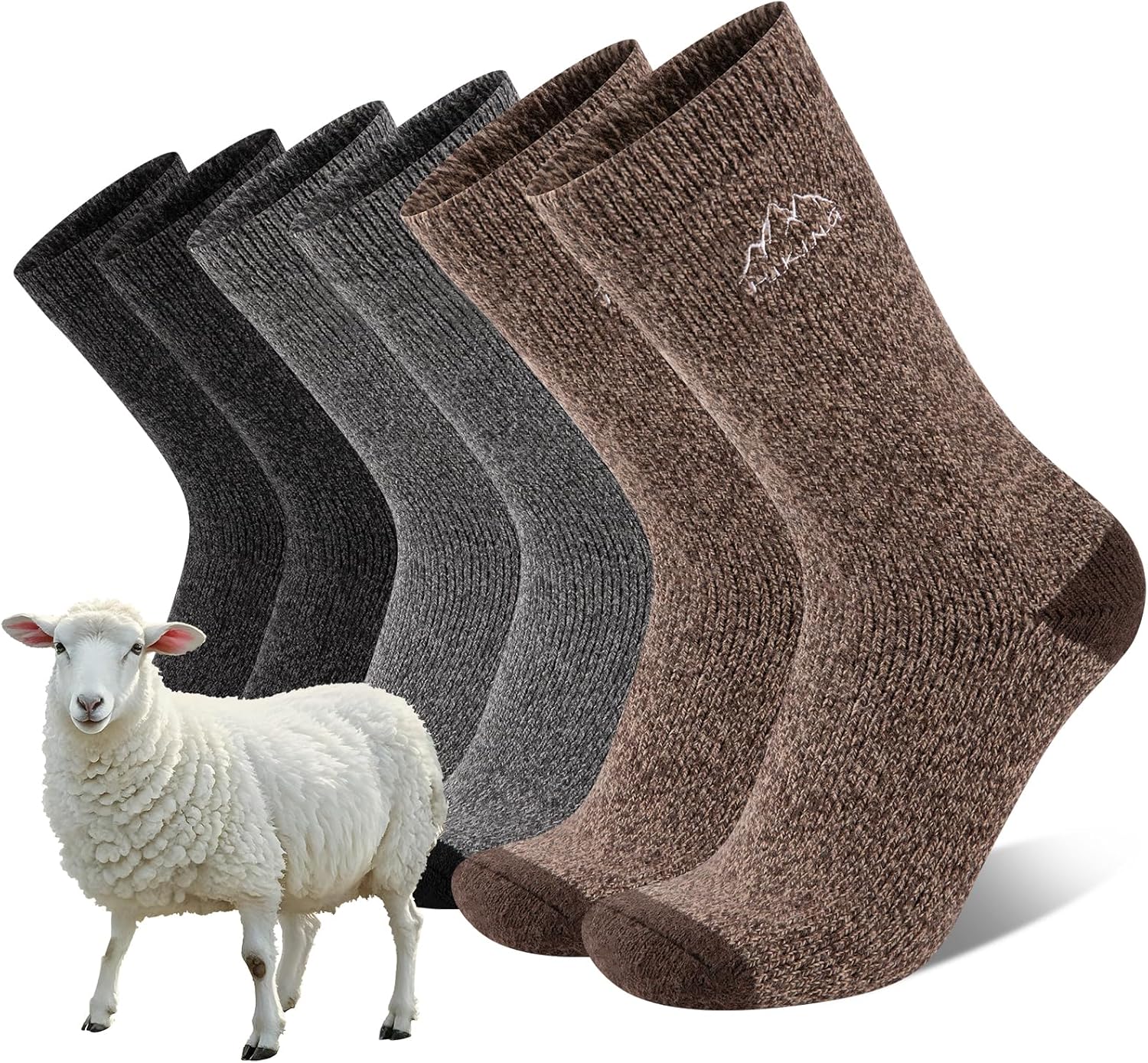 COOVAN Mens Merino Wool Hiking Socks Crew Thermal Winter Outdoor Boot Socks for Cold Weather 3 Pairs