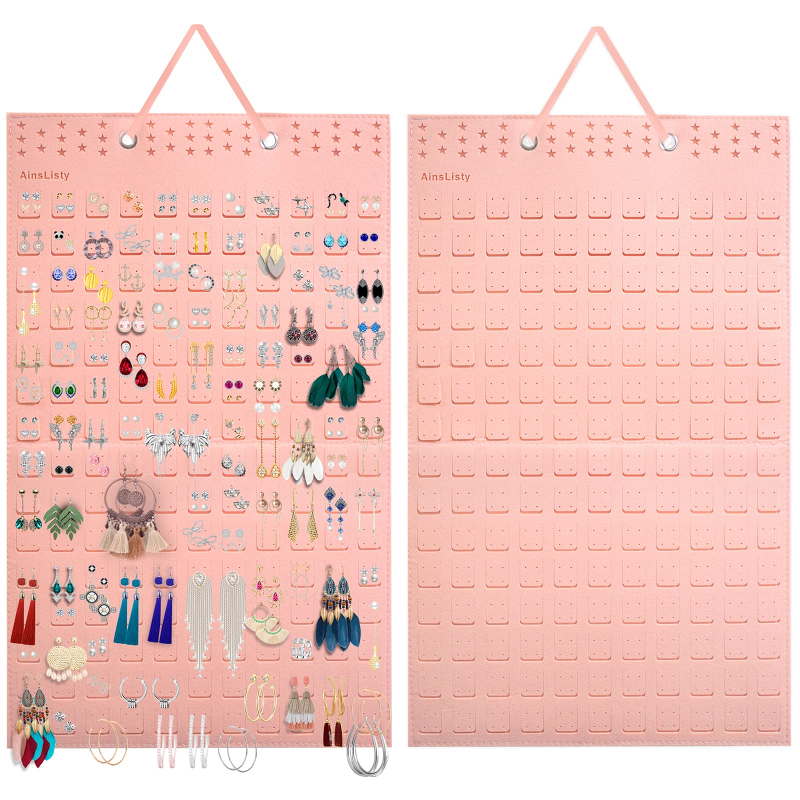 AinsListy Hanging Earrings Organizer, Earring Holder Holds Up To 330 Pairs, Felt Earring Organizers and Storage, Wall Earring Holder Earring Display for Women Girls -1 Pack (Earring Organizer-Pink)