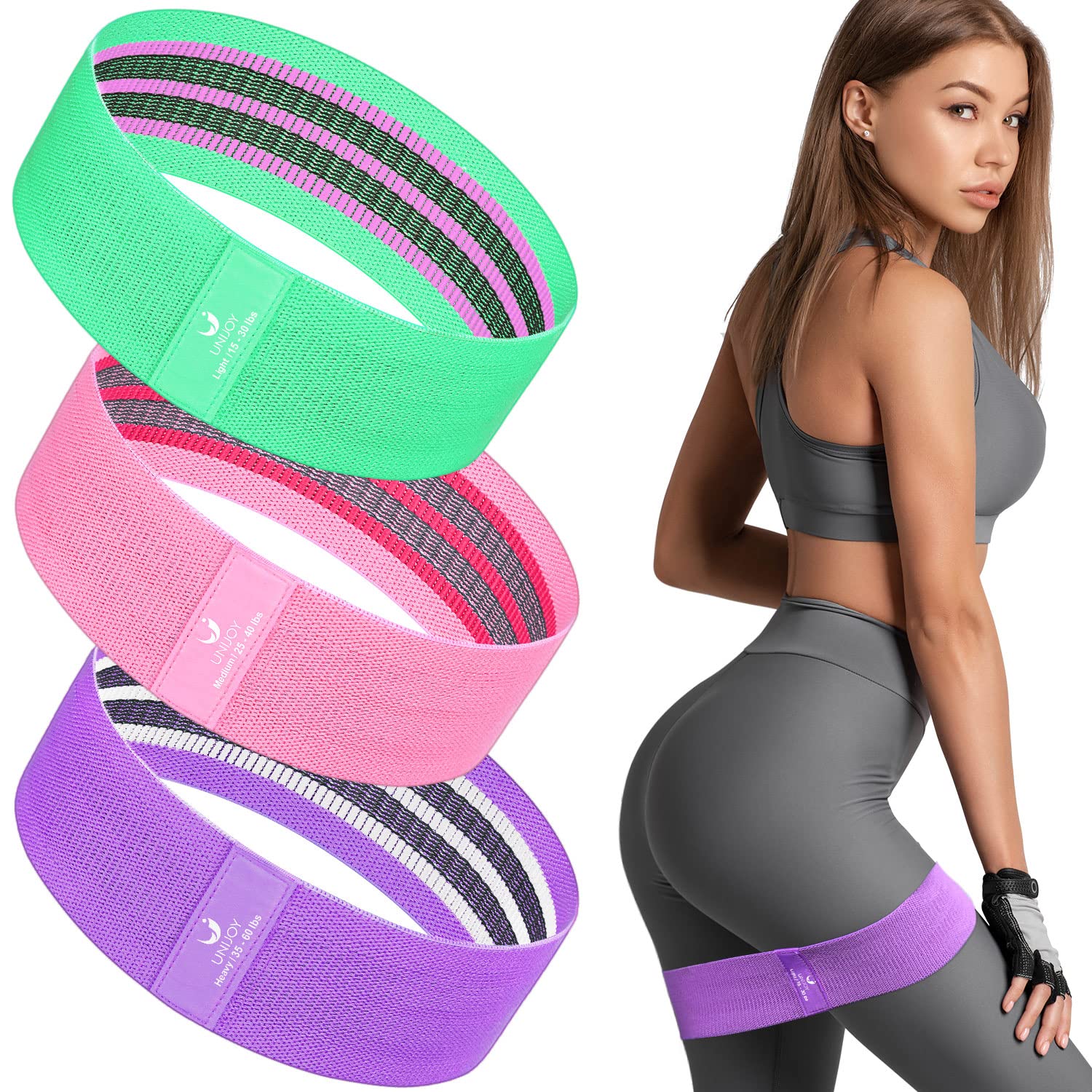 Resistance Bands Set for Women and Men, Upgraded Non Slip Booty Exercise Bands for Butt and Legs, Elastic Fabric Workout Bands for Home & Gym Fitness Training and Stretching