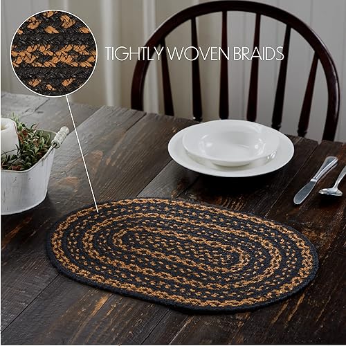 Miniatura 2 de VHC Brands Mantel individual para mesa de comedor, yute trenzado, ovalado, negro, 12 x 19 pulgadas