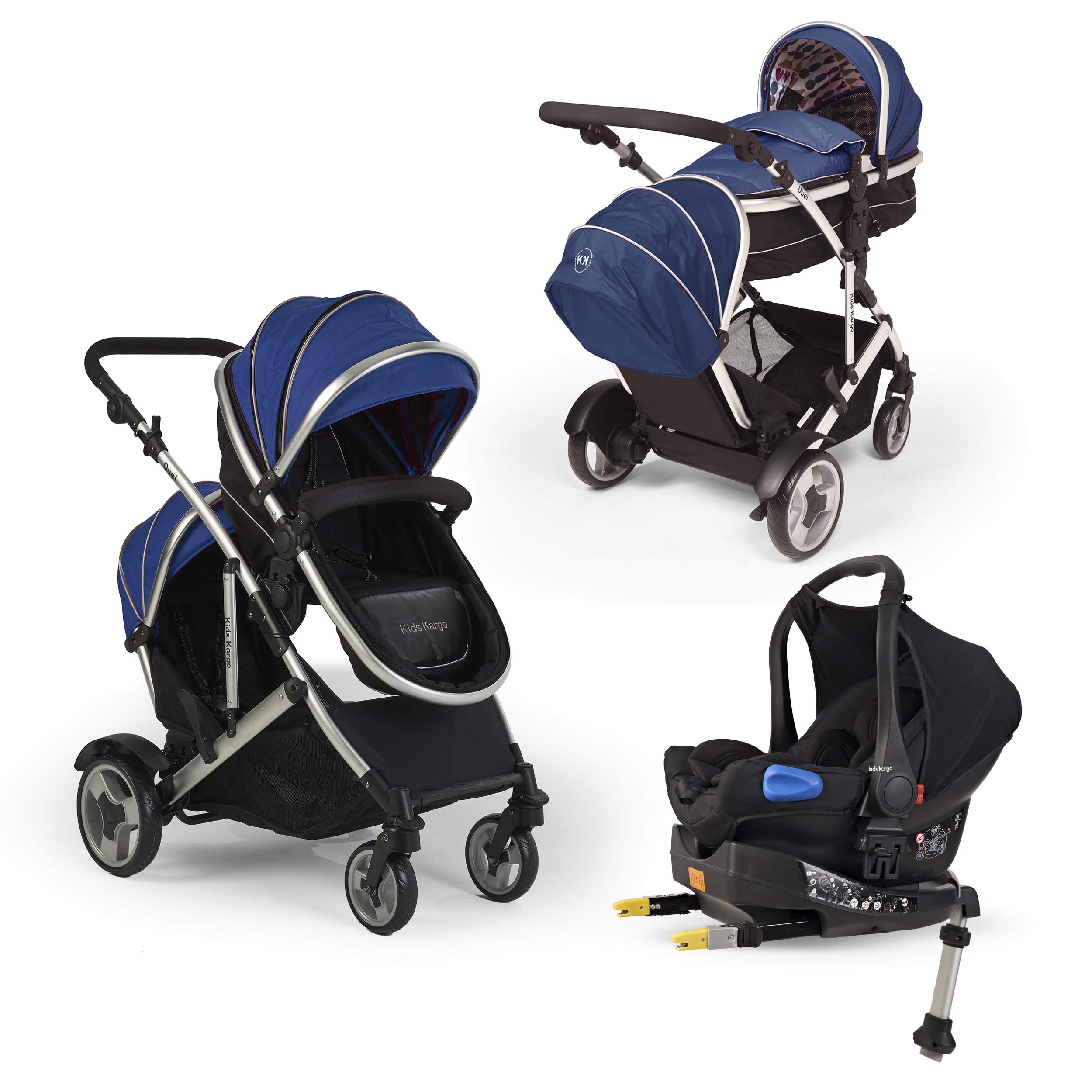 Kids Kargo Double Tandem Duel DS + 1 Isofix Car Seat and Base (Blueberry)