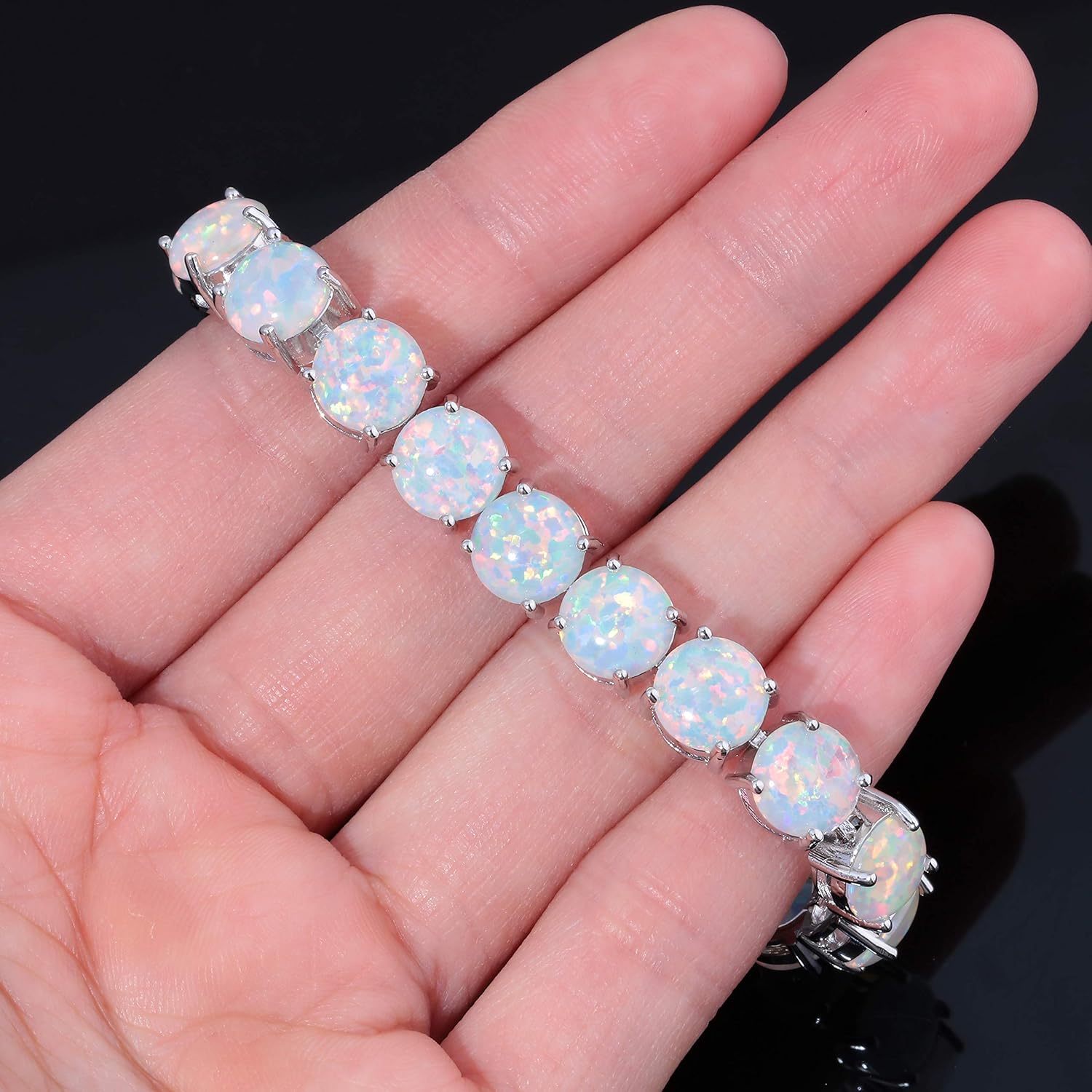 CiNily Created Blue White Fire Opal/Mystic Clear Crystal Bracelets for Women 18K White Gold Plated Big Round or Oval Shape Gems Bracelet Jewelry Gifts - Image 5