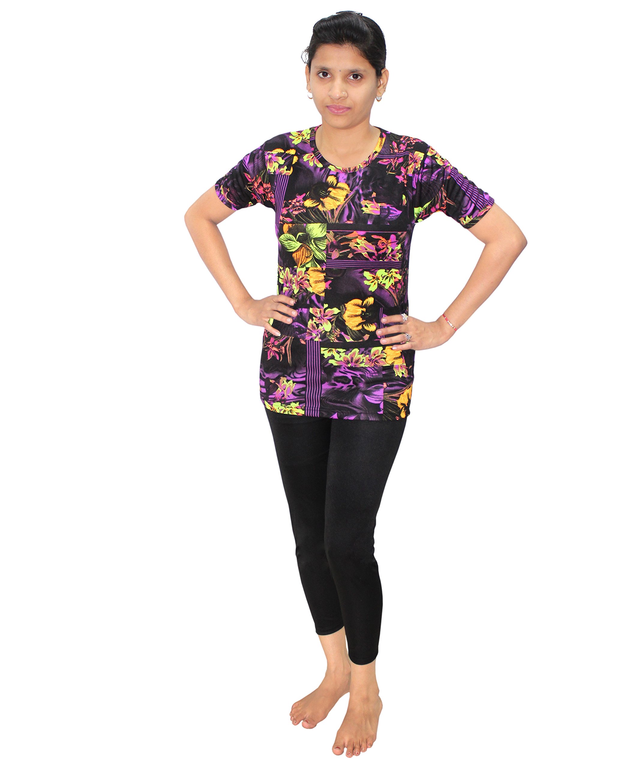 Goodluck Swimming Costume for Womens, Swimwear Lycra T-Shirt with Short Pant (Black, 28)