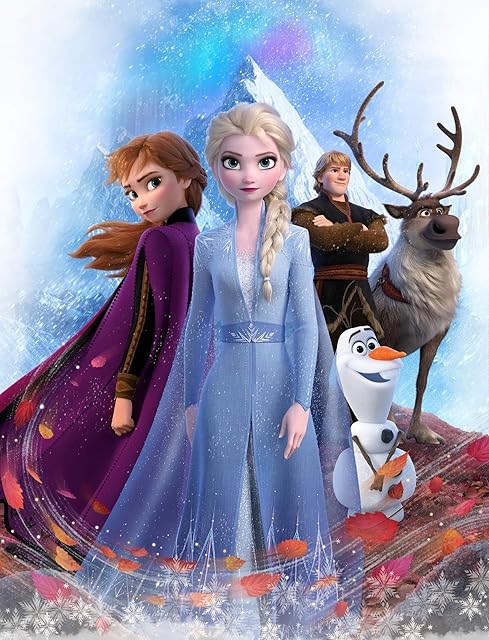 Große Frozen 2 koc do przytulania w drużynie Krainy Lodu 130 x 170 cm, super miękki koc na sofę, koc polarowy, ciepły koc dziecięcy, Disney, Olaf, Anna, Elsa, Sven, Kristoff Arendelle, całkowicie bez
