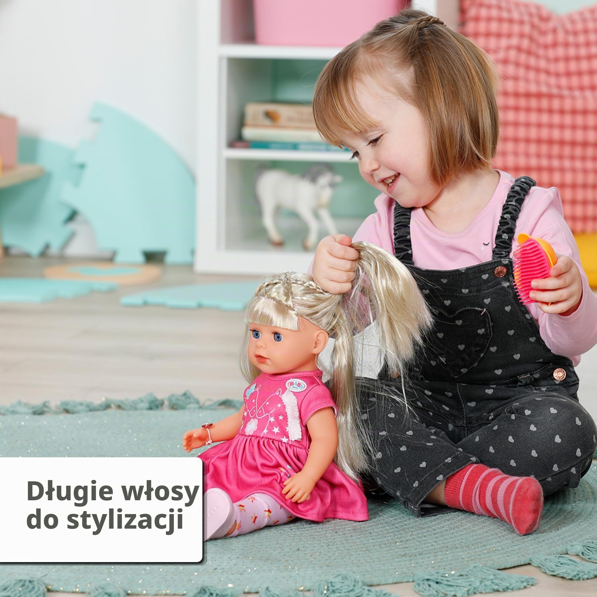 BABY born Sarah, duża lalka o długości 36 cm z długimi włosami i 7 funkcjami, dla dzieci od 3 lat, działa bez baterii, 835722 Zapf Creation