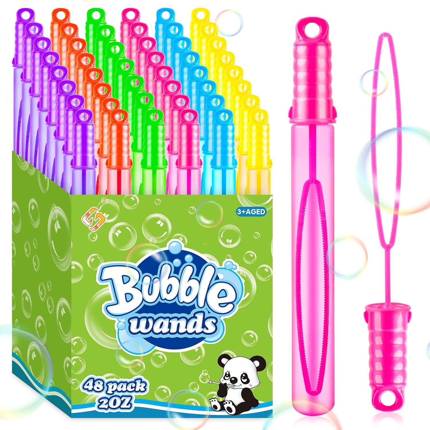 Bubble Wands 48 Piece in 6 Colors, 2oz Bubbles Party Favors Bulk for Kids, Summer Outdoor Gifts for Boys Girls, Themed Birthday, Carnival, Wedding, Classroom Prizes, Ideal Goodies Bags Stuffers