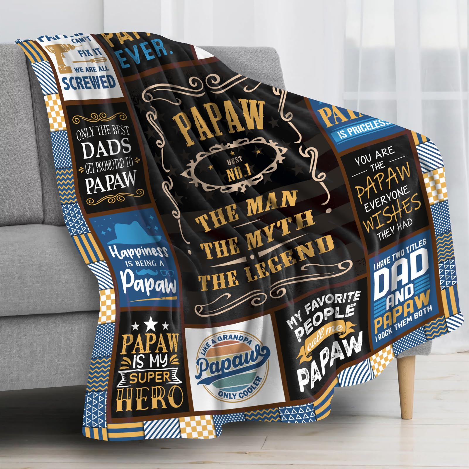 Gifts for Papaw Fathers Day Throw Blanket 60x50 Inch, Papaw Gifts from Grandkids/Grandson/Granddaughter, Papaw’s Gift for Grandpa, Best Papaw’s Birthday Gift