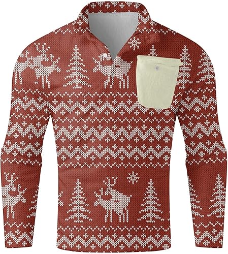 Miniatura 4 de Mens Cowboy Vintage Christmas Print Western Sweatshirt Casual Long Sleeve 14 Button Up Stand Collar Pullover