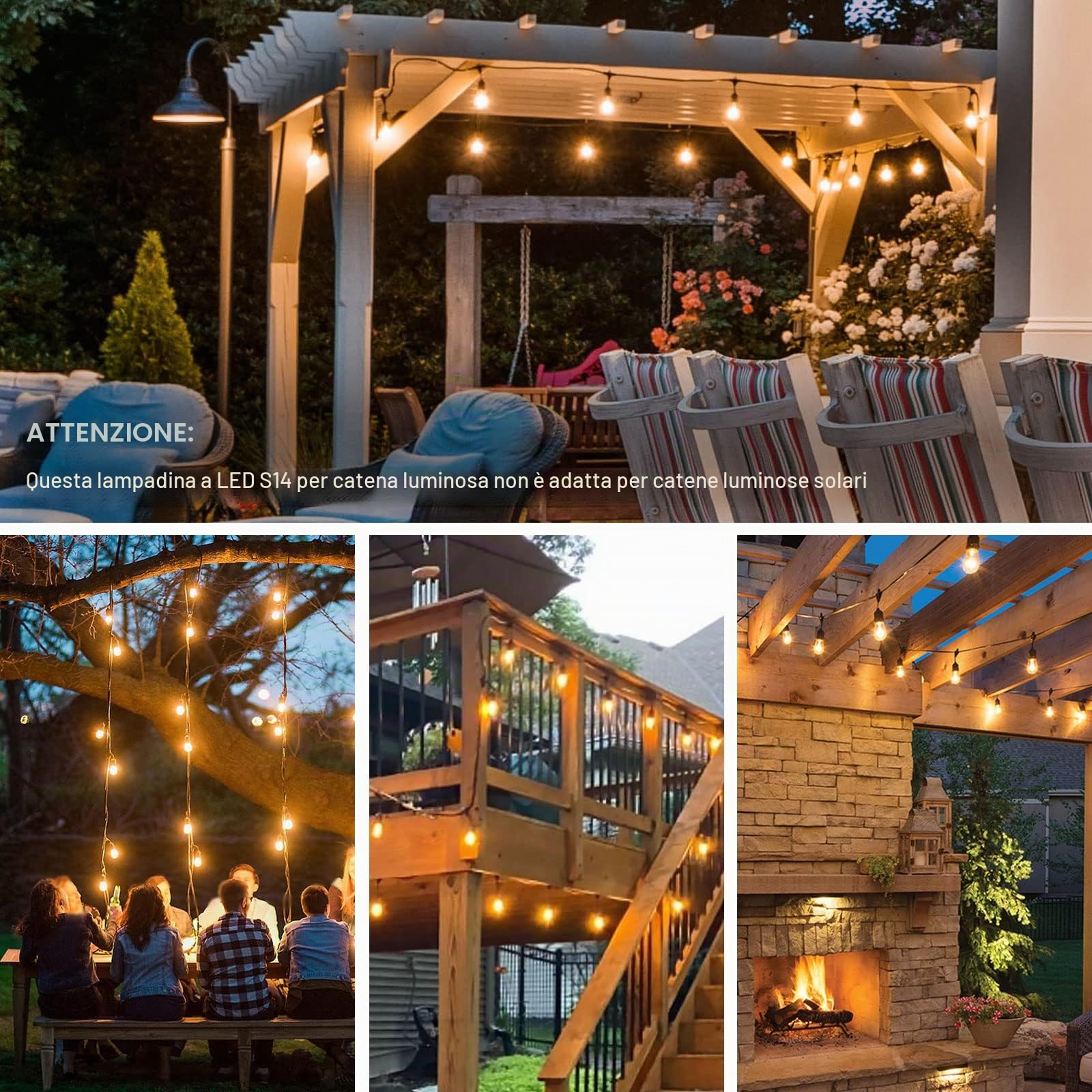 Lampadine LED S14 Vetro 2W E27, 2700K Bianca Calda, 25 pezzi | Attacco E27 LED Lampada Edison per stringhe luminose, non dimmerabili da 2W equivalenti una lampadina a incandescenza da 20W