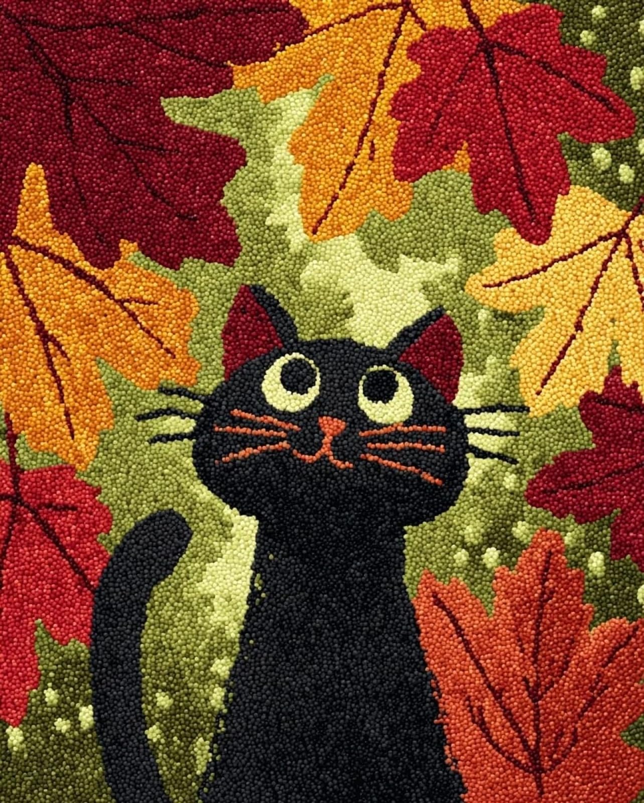 Wallphantom Latch Hook Rug Kit for Adults,Maple Leaves and Cats