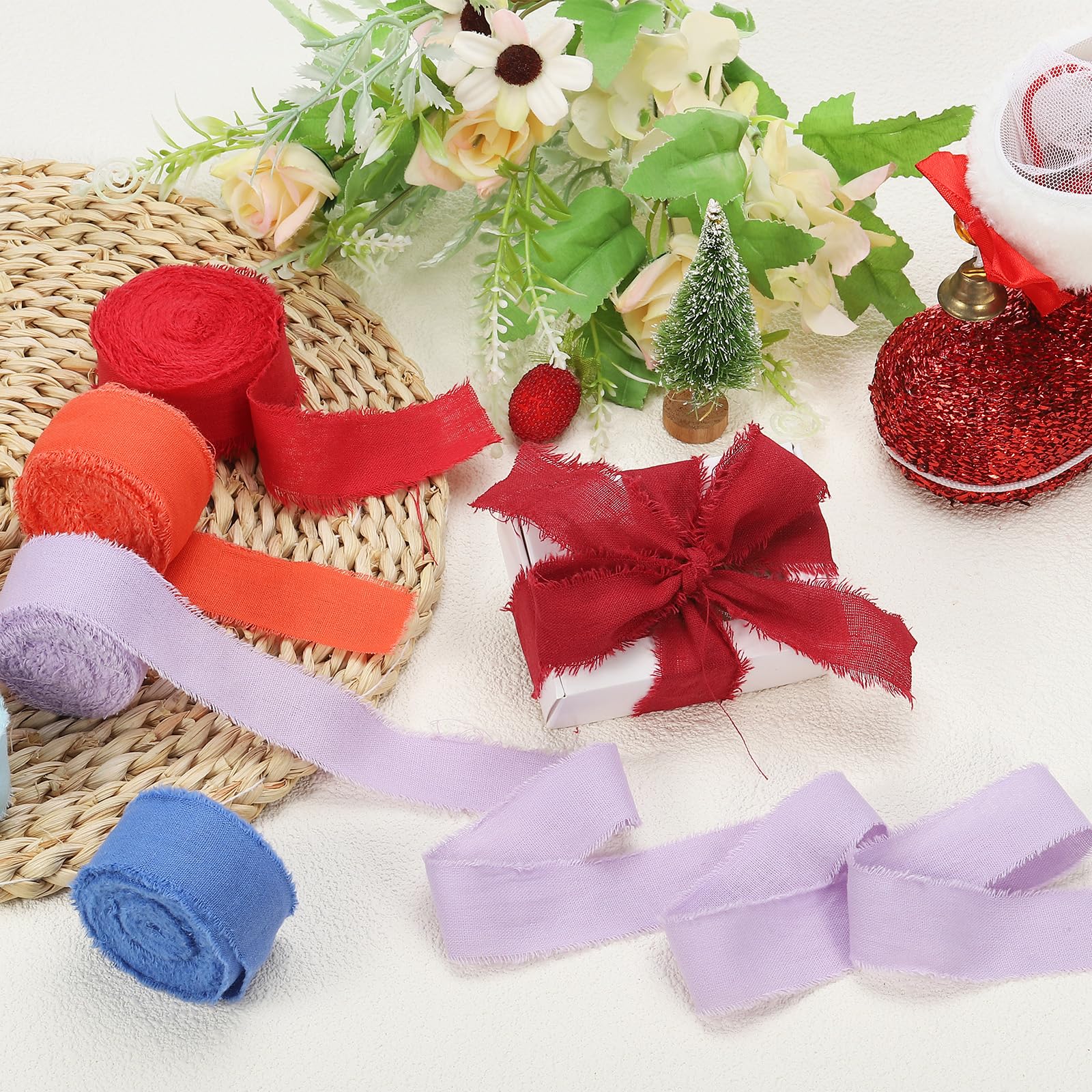 Ruban Velours Effiloché Crème - 3 Pouces X 3 Yards (7.5cm X 2.7m), Pour Emballage Cadeau, Décoration Mariage, DIY