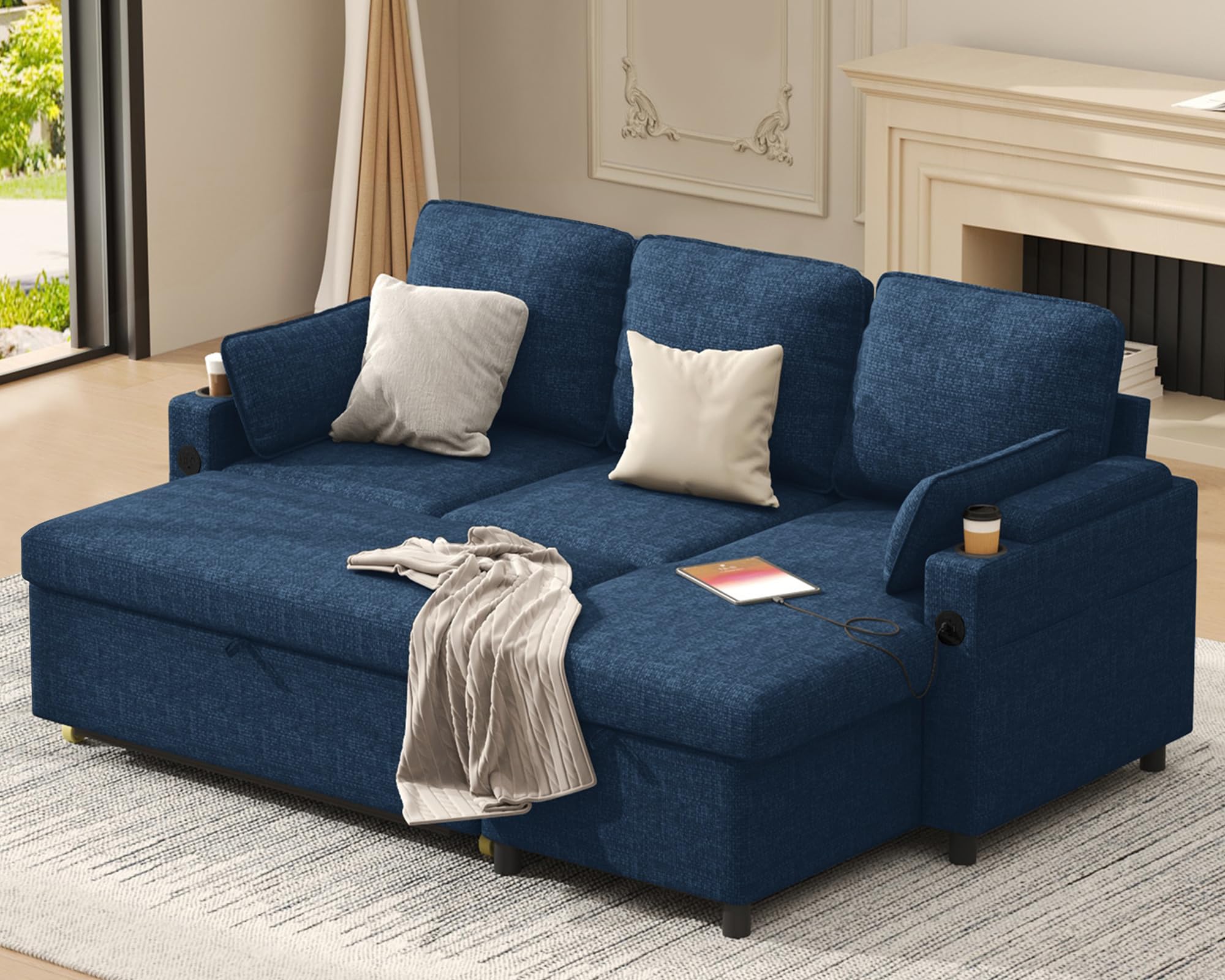 DURASPACE Sleeper Sofa Bed Pull Out Couch 2 in 1 Convertible Sofa Sleeper with Storage, L Shaped Sectional Couch Bed for Small Spaces Living Room