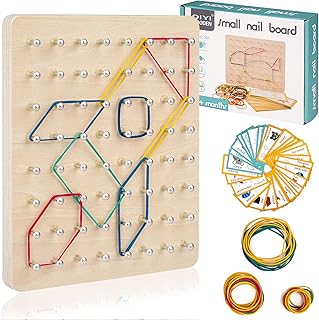 Wooden Geoboard, Montessori Toy from 3 Years, Motor Skills Toy, Educational Toy of Figures & Shapes, Geometry Board, Children's Toy for Children, Gift, Boys and Girls