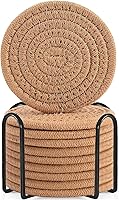 Vista 24 de ABenkle Juego de posavasos con soporte de 10 unidades, posavasos absorbentes tejidos de algodón para bebidas, juego de posavasos minimalista