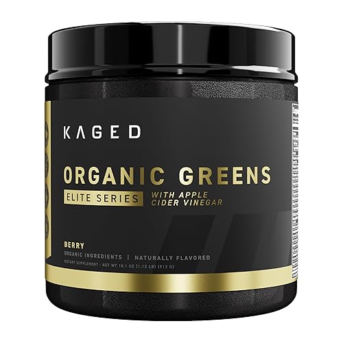 Kaged Organic Greens Elite Superalimento y verduras en polvo con vinagre de sidra de manzana, adaptógeno, prebióticos, vitaminas y minerales Berry